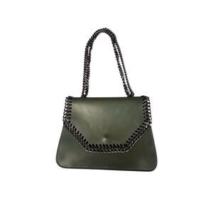Italian Leather Olive Green Chain Trim Shoulder Bag